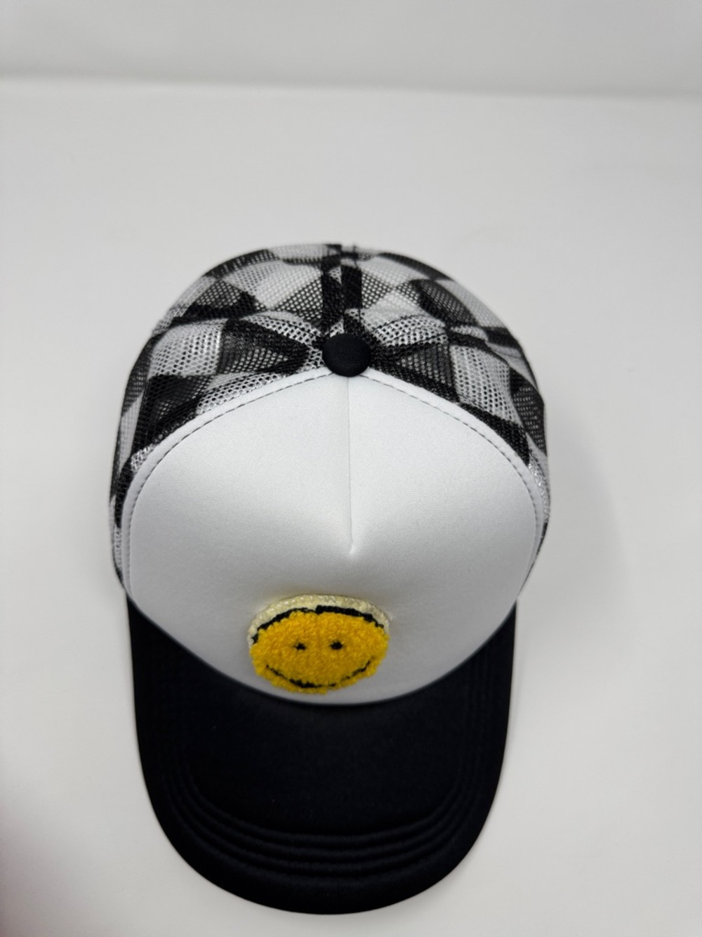 3D Smiley Face Buffalo Plaid Trucker Hat SnapBack - Picture 5 of 7